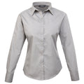Silver - Front - Premier Womens-Ladies Poplin Long Sleeve Blouse - Plain Work Shirt