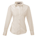 Natural - Front - Premier Womens-Ladies Poplin Long-Sleeved Blouse