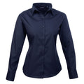 Navy - Front - Premier Womens-Ladies Poplin Long-Sleeved Blouse