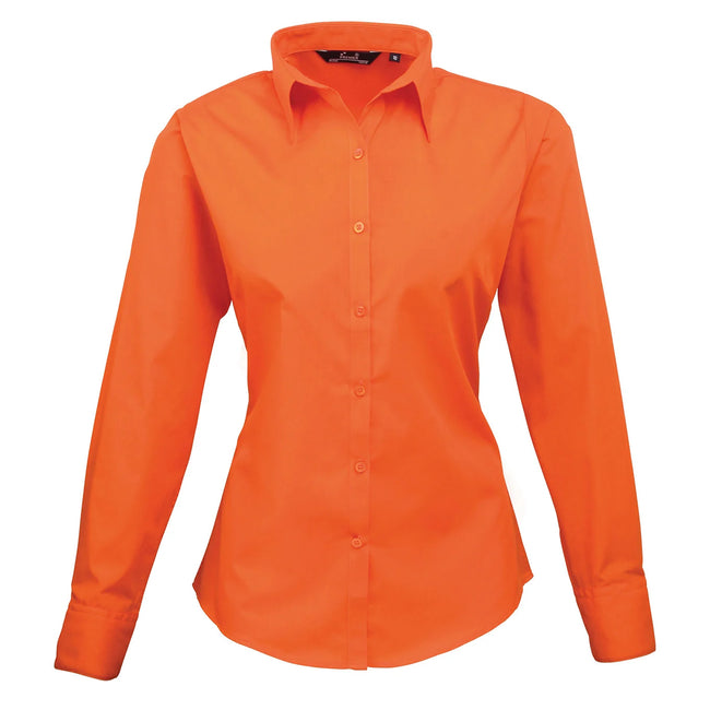 Orange - Front - Premier Womens-Ladies Poplin Long-Sleeved Blouse