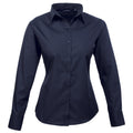 Navy - Front - Premier Womens-Ladies Poplin Long Sleeve Blouse - Plain Work Shirt