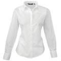 White - Front - Premier Womens-Ladies Poplin Long Sleeve Blouse - Plain Work Shirt