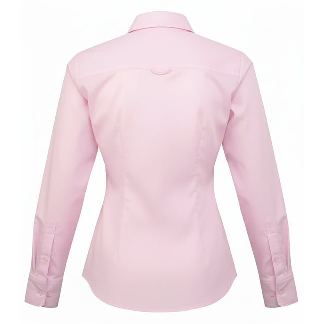 Pink - Back - Premier Womens-Ladies Poplin Long-Sleeved Blouse