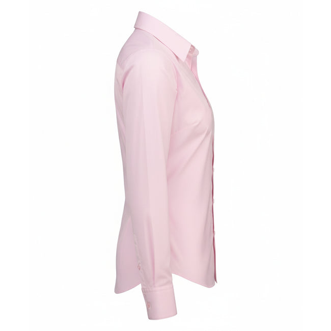 Pink - Side - Premier Womens-Ladies Poplin Long-Sleeved Blouse