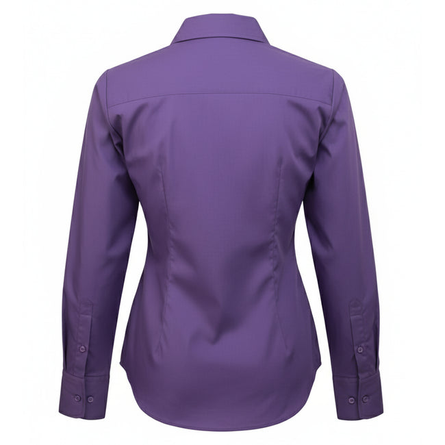 Purple - Back - Premier Womens-Ladies Poplin Long-Sleeved Blouse