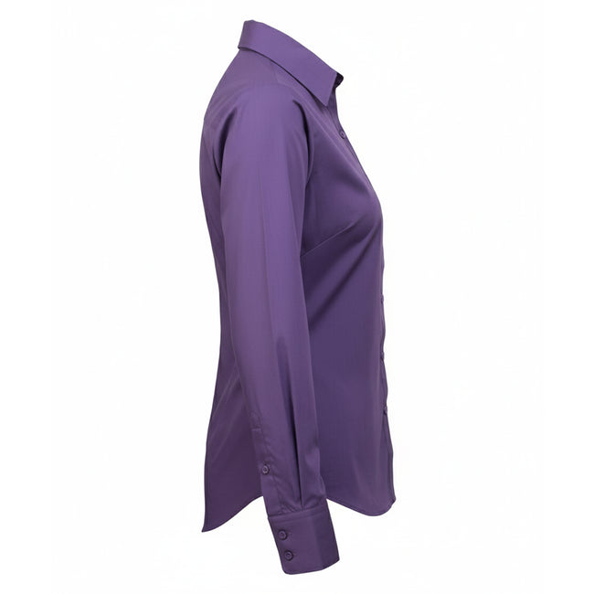 Purple - Side - Premier Womens-Ladies Poplin Long-Sleeved Blouse