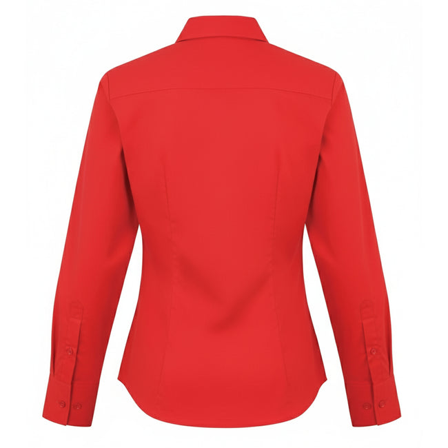 Red - Back - Premier Womens-Ladies Poplin Long-Sleeved Blouse