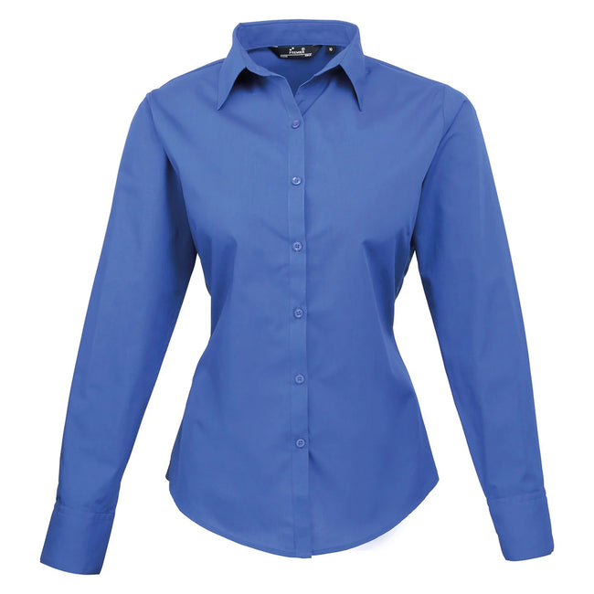 Royal - Front - Premier Womens-Ladies Poplin Long-Sleeved Blouse