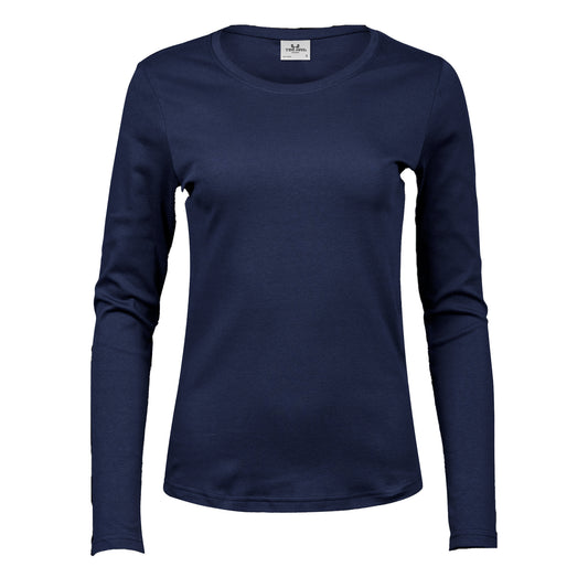 Navy - Front - Tee Jays Womens-Ladies Interlock Long-Sleeved T-Shirt