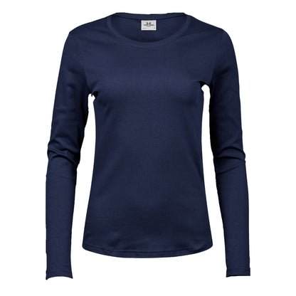 Navy - Front - Tee Jays Womens-Ladies Interlock Long-Sleeved T-Shirt