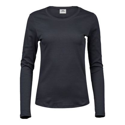 Dark Grey - Front - Tee Jays Womens-Ladies Interlock Long-Sleeved T-Shirt