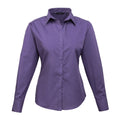 Purple - Front - Premier Womens-Ladies Poplin Long Sleeve Blouse - Plain Work Shirt