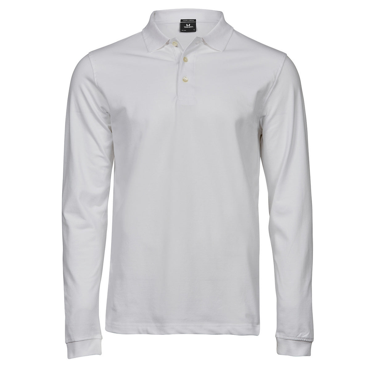 White - Front - Tee Jays Mens Luxury Stretch Long-Sleeved Polo Shirt