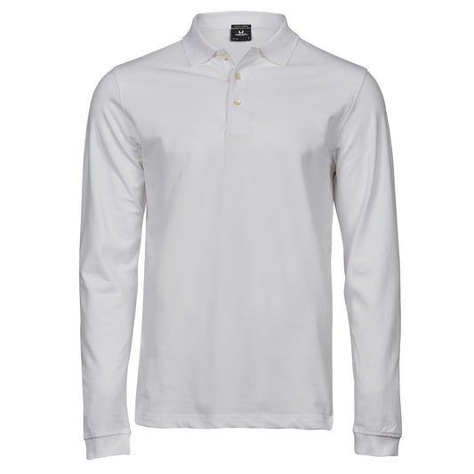 White - Front - Tee Jays Mens Luxury Stretch Long-Sleeved Polo Shirt