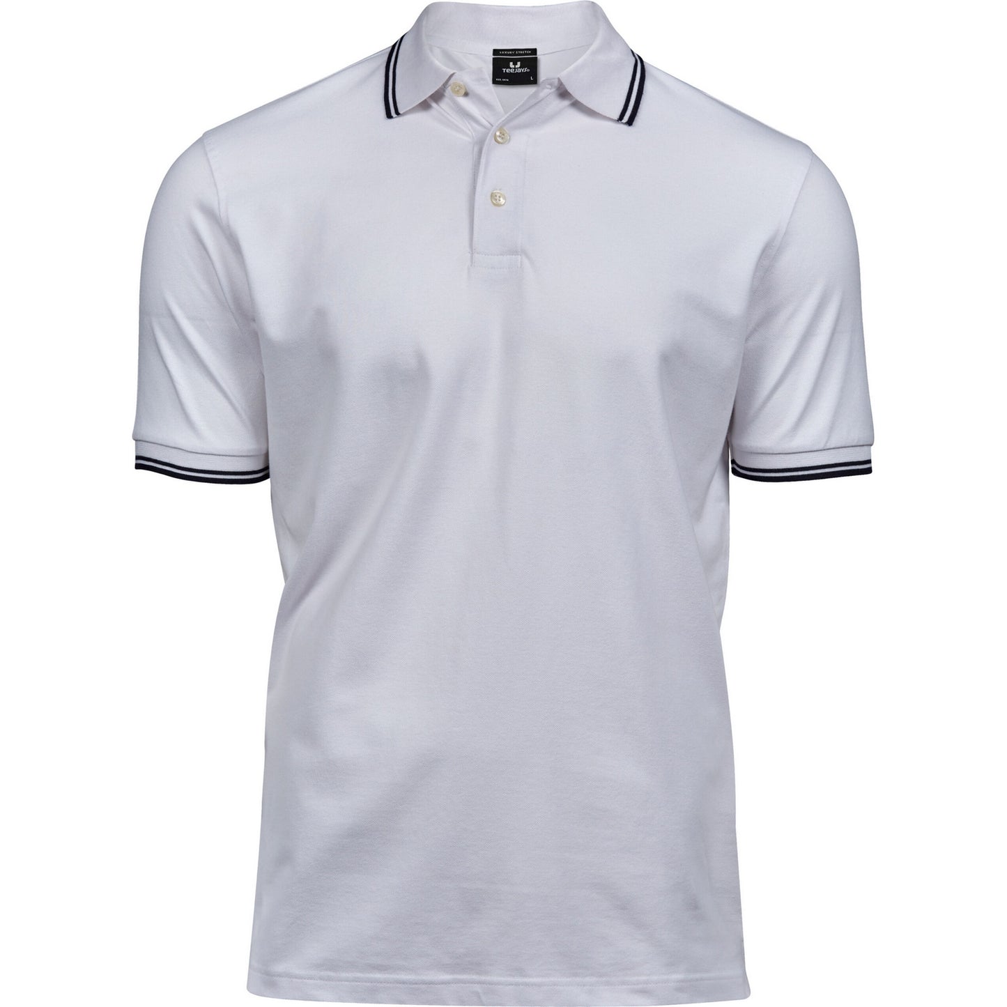 White-Navy - Front - Tee Jays Mens Luxury Stripe Polo Shirt