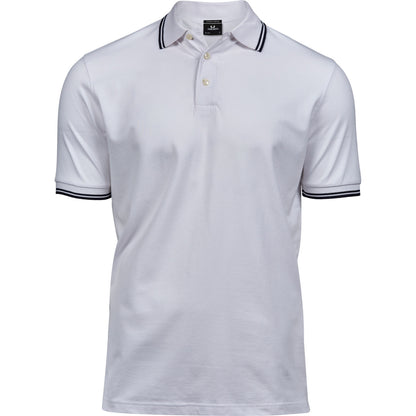 White-Navy - Front - Tee Jays Mens Luxury Stripe Polo Shirt