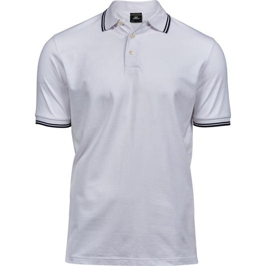 White-Navy - Front - Tee Jays Mens Luxury Stripe Polo Shirt