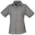 Dark Grey - Front - Premier Short Sleeve Poplin Blouse - Plain Work Shirt