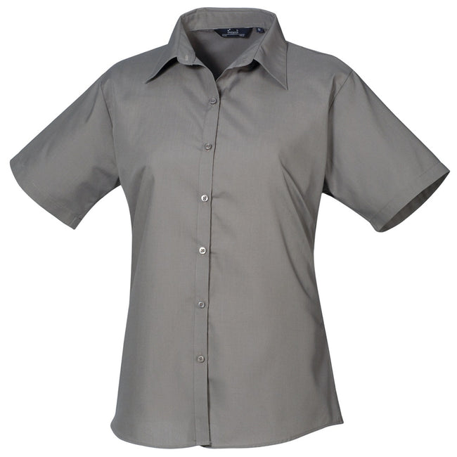 Dark Grey - Front - Premier Short Sleeve Poplin Blouse - Plain Work Shirt