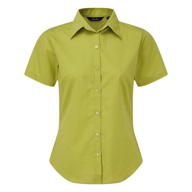 Lime - Front - Premier Short Sleeve Poplin Blouse - Plain Work Shirt