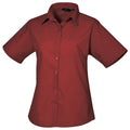 Burgundy - Front - Premier Short Sleeve Poplin Blouse - Plain Work Shirt