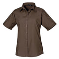 Brown - Front - Premier Short Sleeve Poplin Blouse - Plain Work Shirt