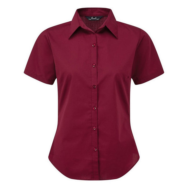 Burgundy - Front - Premier Short Sleeve Poplin Blouse - Plain Work Shirt