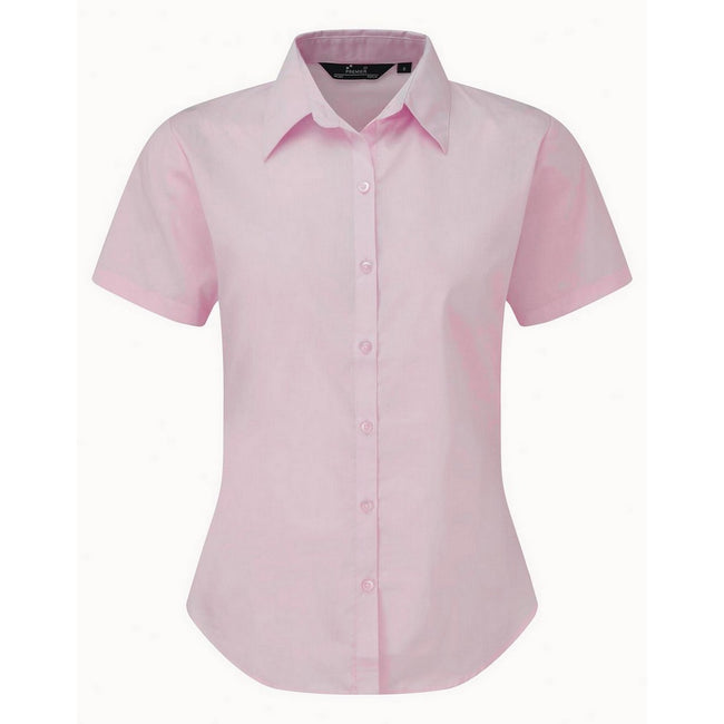 Pink - Front - Premier Short Sleeve Poplin Blouse - Plain Work Shirt