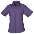Purple - Front - Premier Short Sleeve Poplin Blouse - Plain Work Shirt