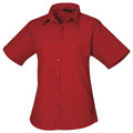 Red - Front - Premier Short Sleeve Poplin Blouse - Plain Work Shirt