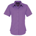 Rich Violet - Front - Premier Short Sleeve Poplin Blouse - Plain Work Shirt
