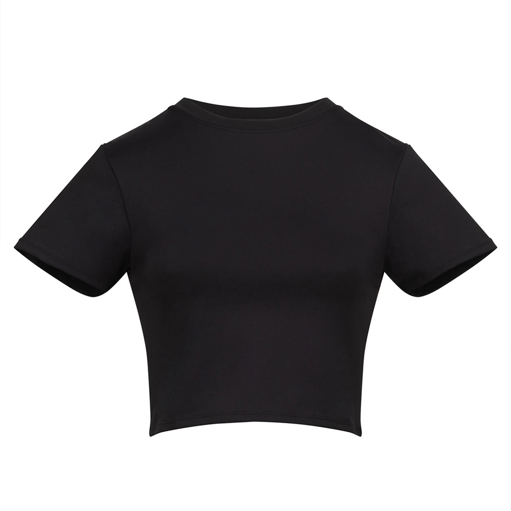 Black - Front - Awdis Womens-Ladies Recycled Crop T-Shirt