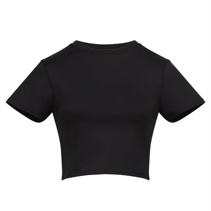 Black - Front - Awdis Womens-Ladies Recycled Crop T-Shirt