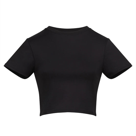 Black - Front - Awdis Womens-Ladies Recycled Crop T-Shirt
