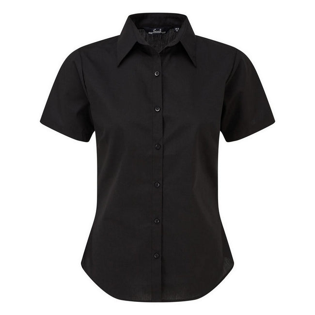 Black - Front - Premier Short Sleeve Poplin Blouse - Plain Work Shirt