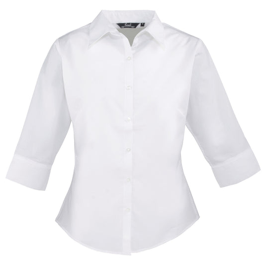 White - Front - Premier Womens-Ladies Poplin 3-4 Sleeve Blouse