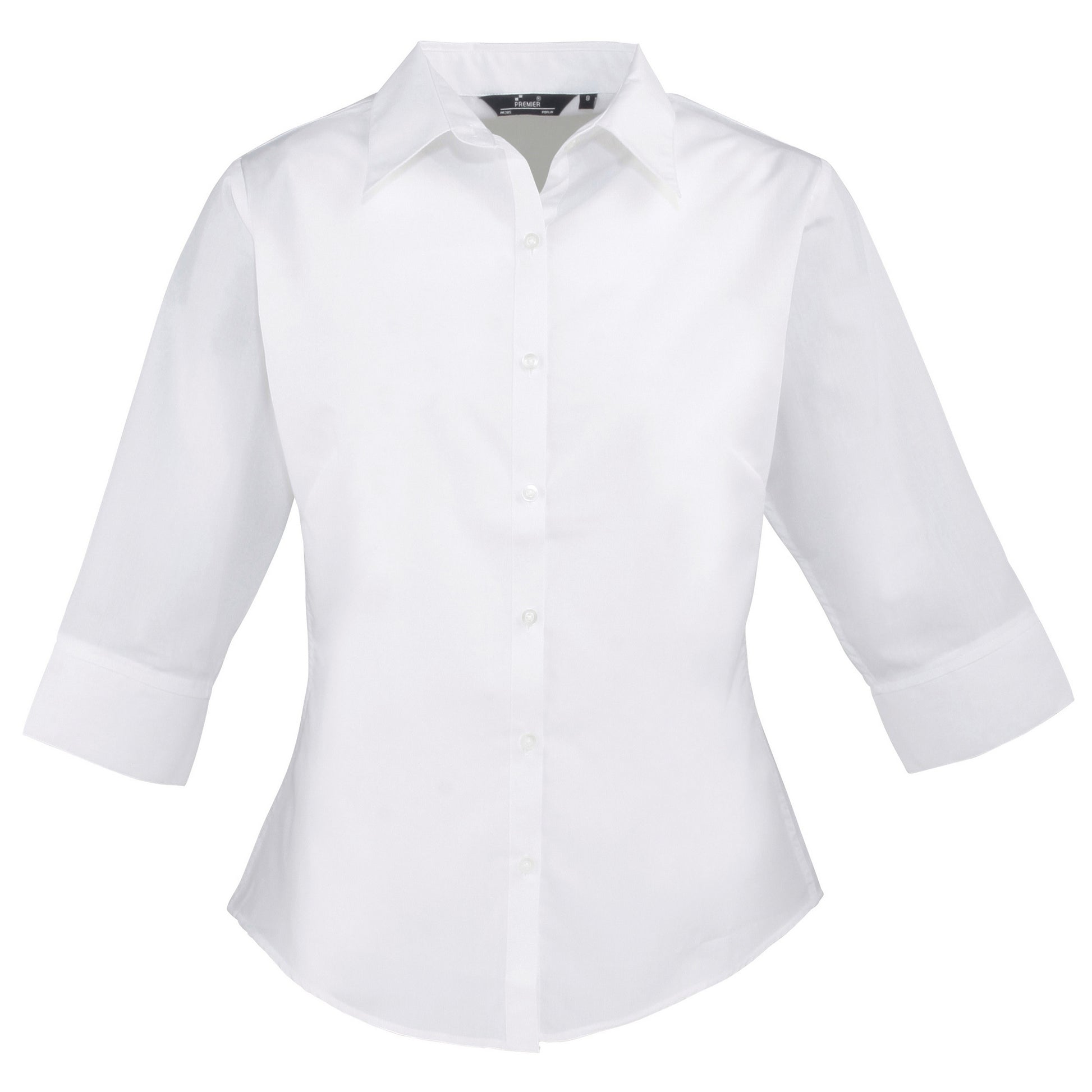 White - Front - Premier Womens-Ladies Poplin 3-4 Sleeve Blouse
