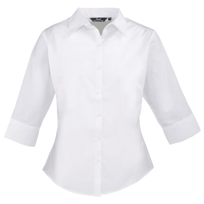 White - Front - Premier Womens-Ladies Poplin 3-4 Sleeve Blouse