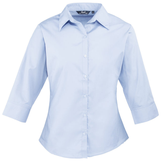 Light Blue - Front - Premier 3-4 Sleeve Poplin Blouse - Plain Work Shirt