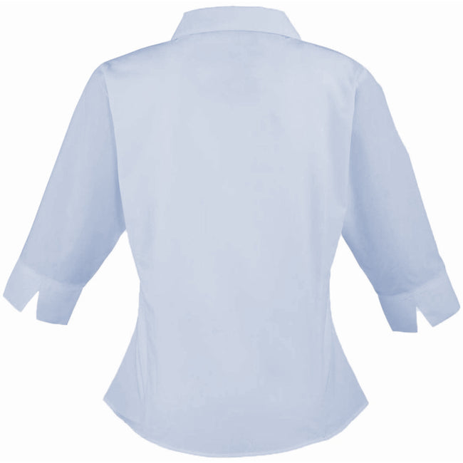 Light Blue - Back - Premier 3-4 Sleeve Poplin Blouse - Plain Work Shirt