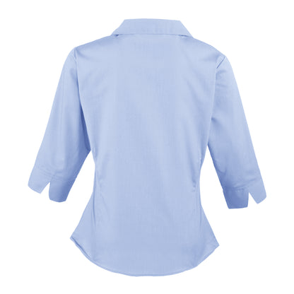 Mid Blue - Back - Premier Womens-Ladies Poplin 3-4 Sleeve Blouse