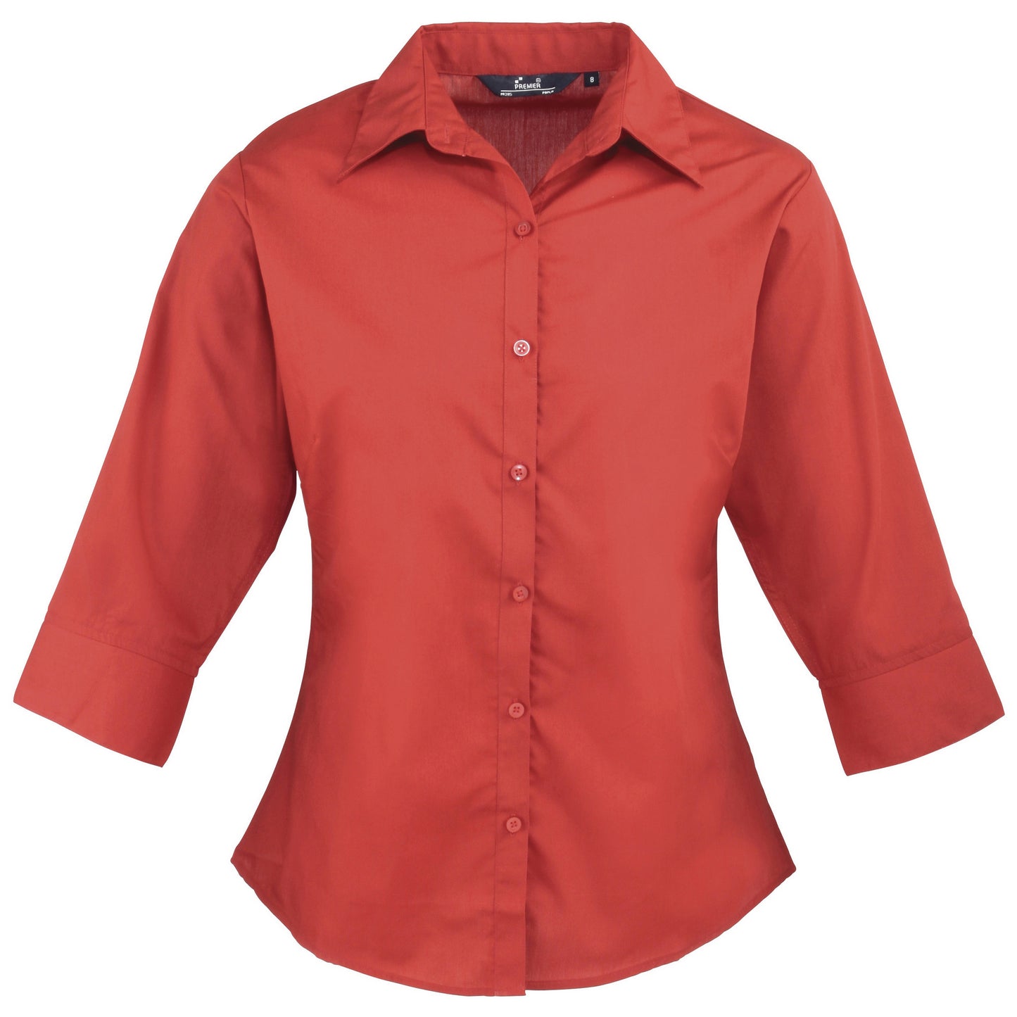 Red - Front - Premier Womens-Ladies Poplin 3-4 Sleeve Blouse