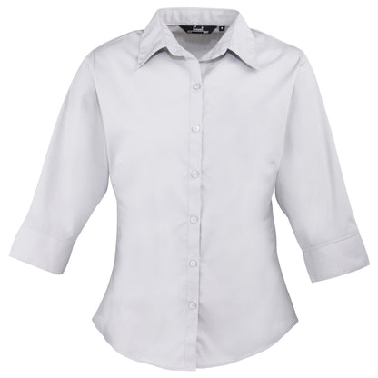 Silver - Front - Premier Womens-Ladies Poplin 3-4 Sleeve Blouse