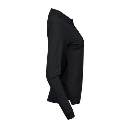 Black - Side - Tee Jays Womens-Ladies Stretch Long-Sleeved Polo Shirt