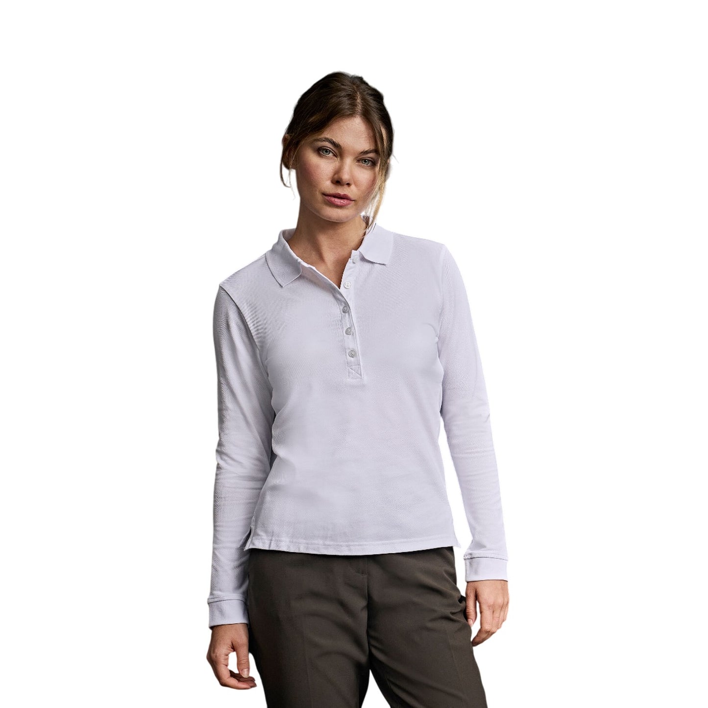 White - Back - Tee Jays Womens-Ladies Stretch Long-Sleeved Polo Shirt