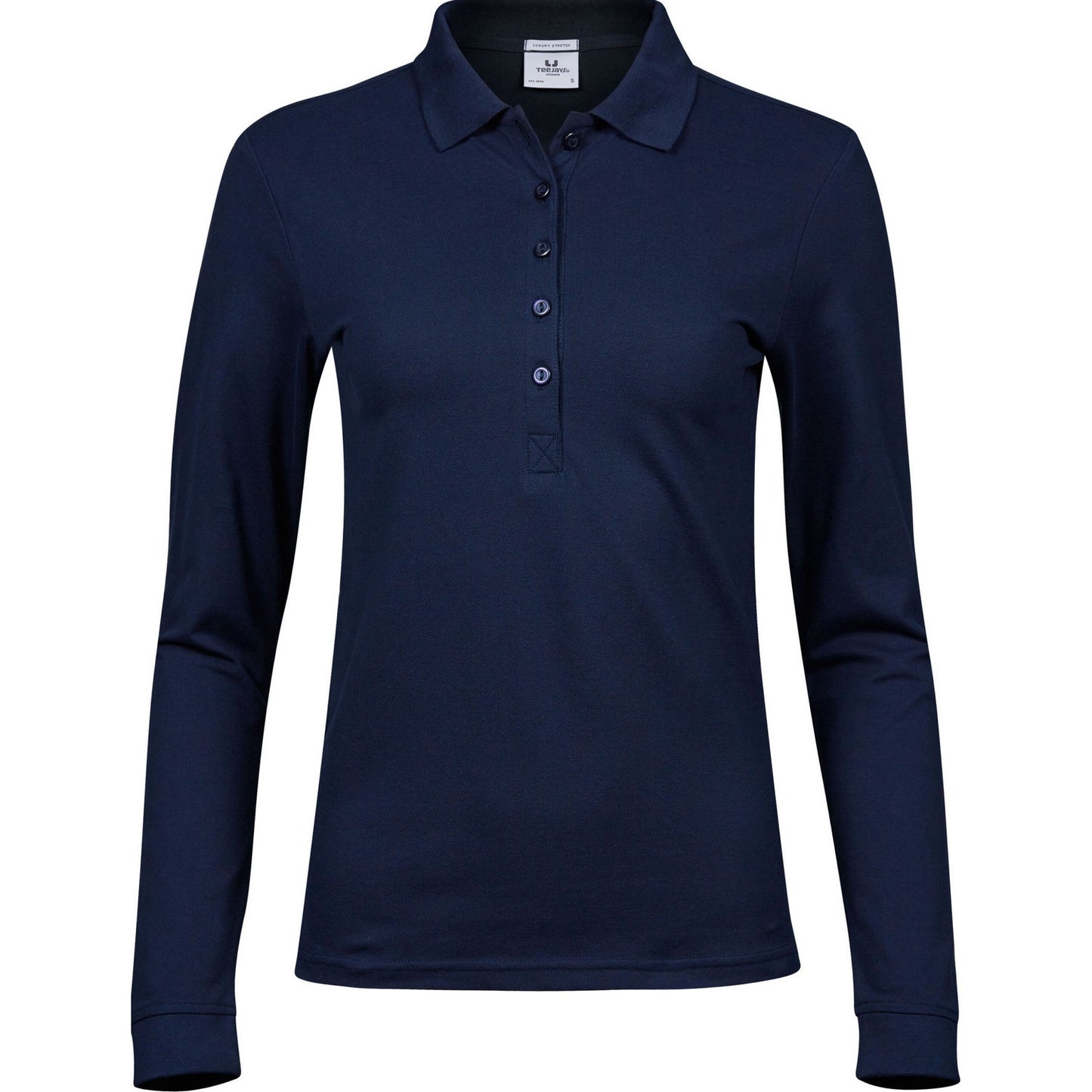 Navy - Front - Tee Jays Womens-Ladies Stretch Long-Sleeved Polo Shirt