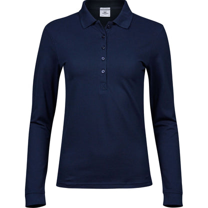 Navy - Front - Tee Jays Womens-Ladies Stretch Long-Sleeved Polo Shirt