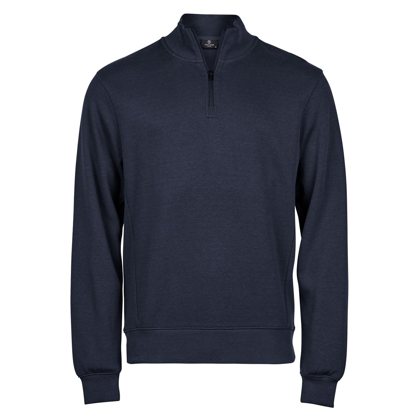 Navy - Front - Tee Jays Mens Ribbed Interlock Half Zip Sweatshirt