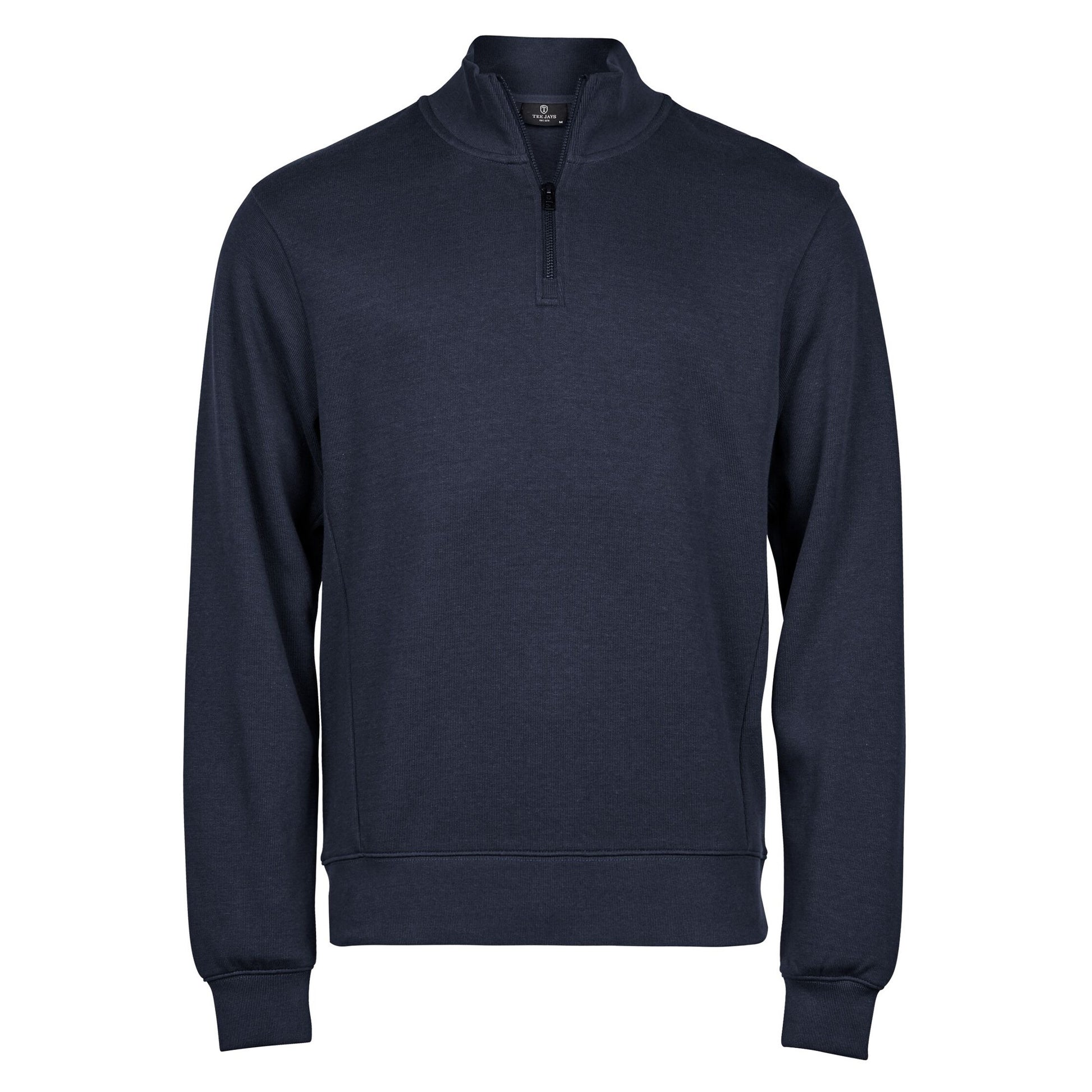 Navy - Front - Tee Jays Mens Ribbed Interlock Half Zip Sweatshirt