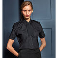 Black - Back - Premier Womens-Ladies Short Sleeve Pilot Blouse - Plain Work Shirt